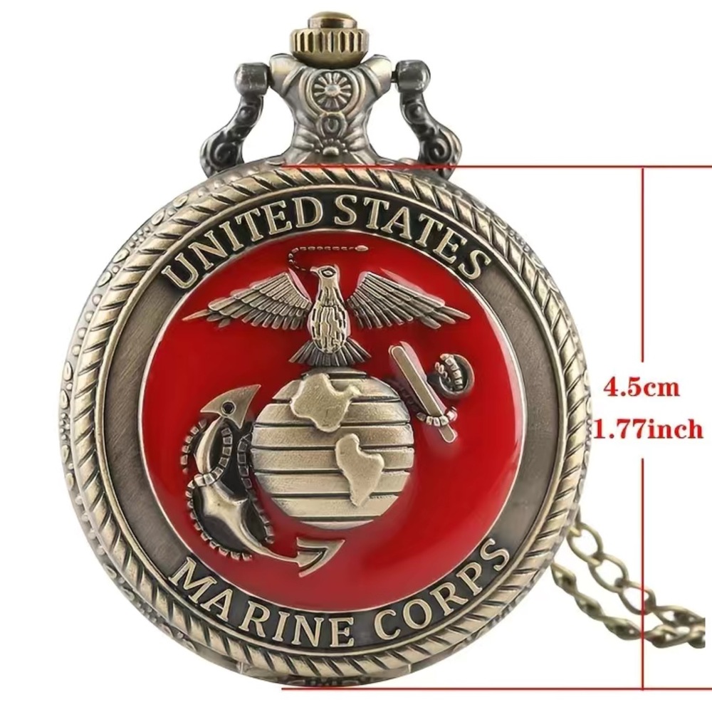 Pocket Watch US Marine Corps Steampunk Chain Quartz Watch Analog Retro Pendant - Picture 10 of 15